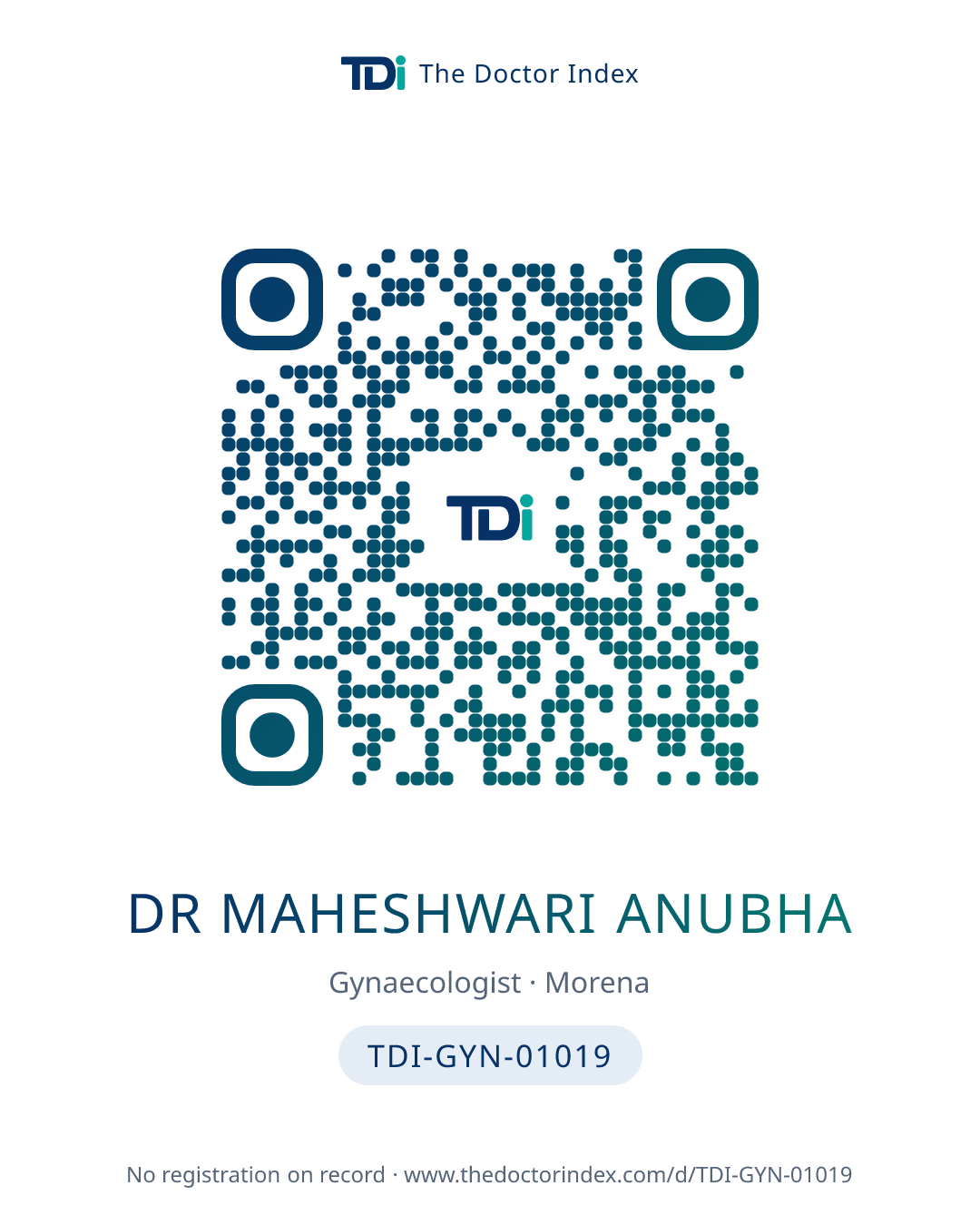 QR card for Dr Maheshwari Anubha, TDI-GYN-01019