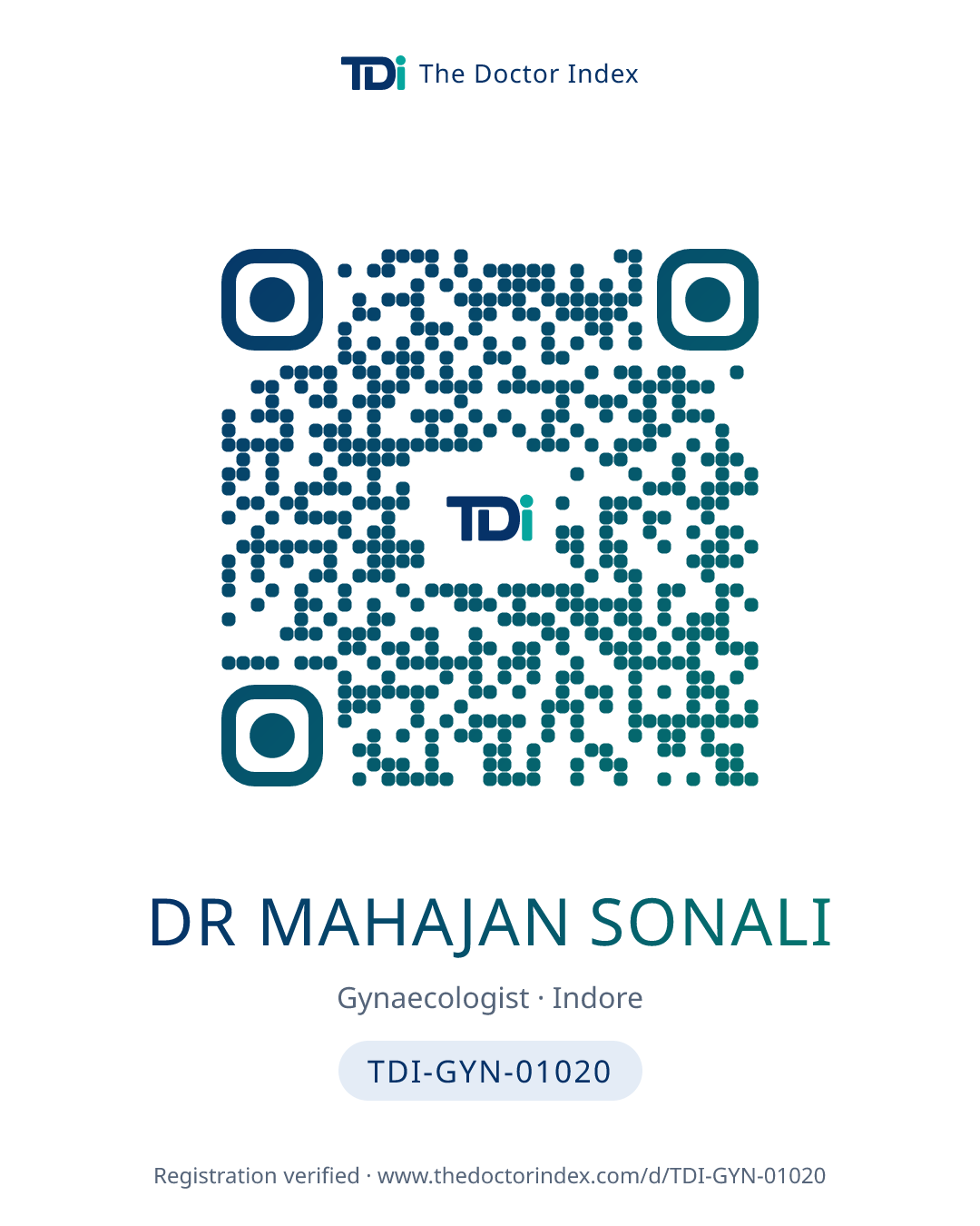 QR card for Dr Mahajan Sonali, TDI-GYN-01020