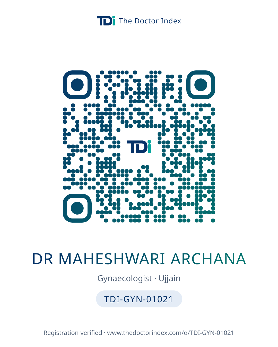 QR card for Dr Maheshwari Archana, TDI-GYN-01021