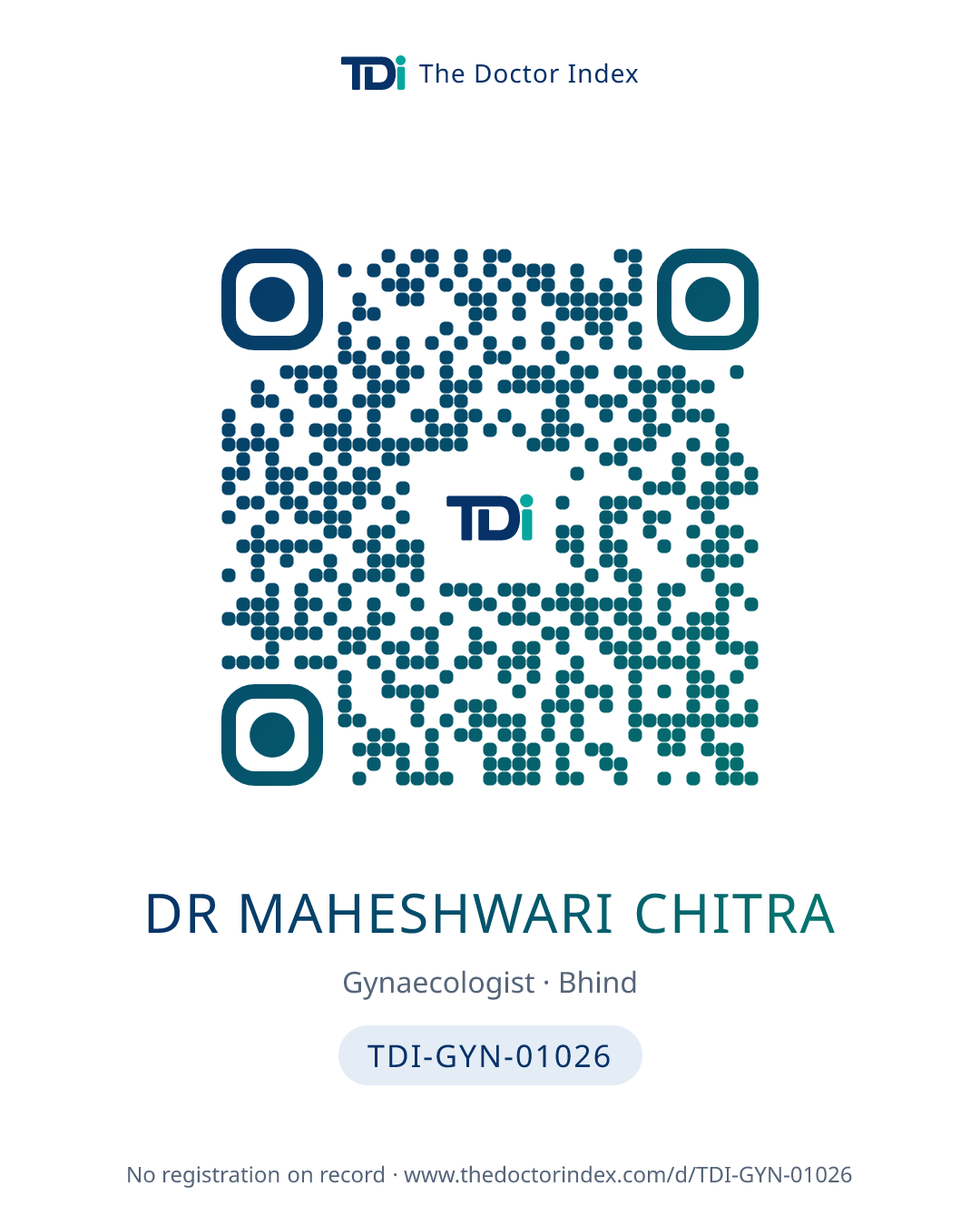 QR card for Dr Maheshwari Chitra, TDI-GYN-01026