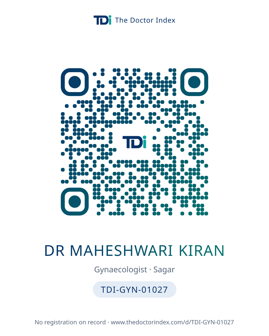 QR card for Dr Maheshwari Kiran, TDI-GYN-01027