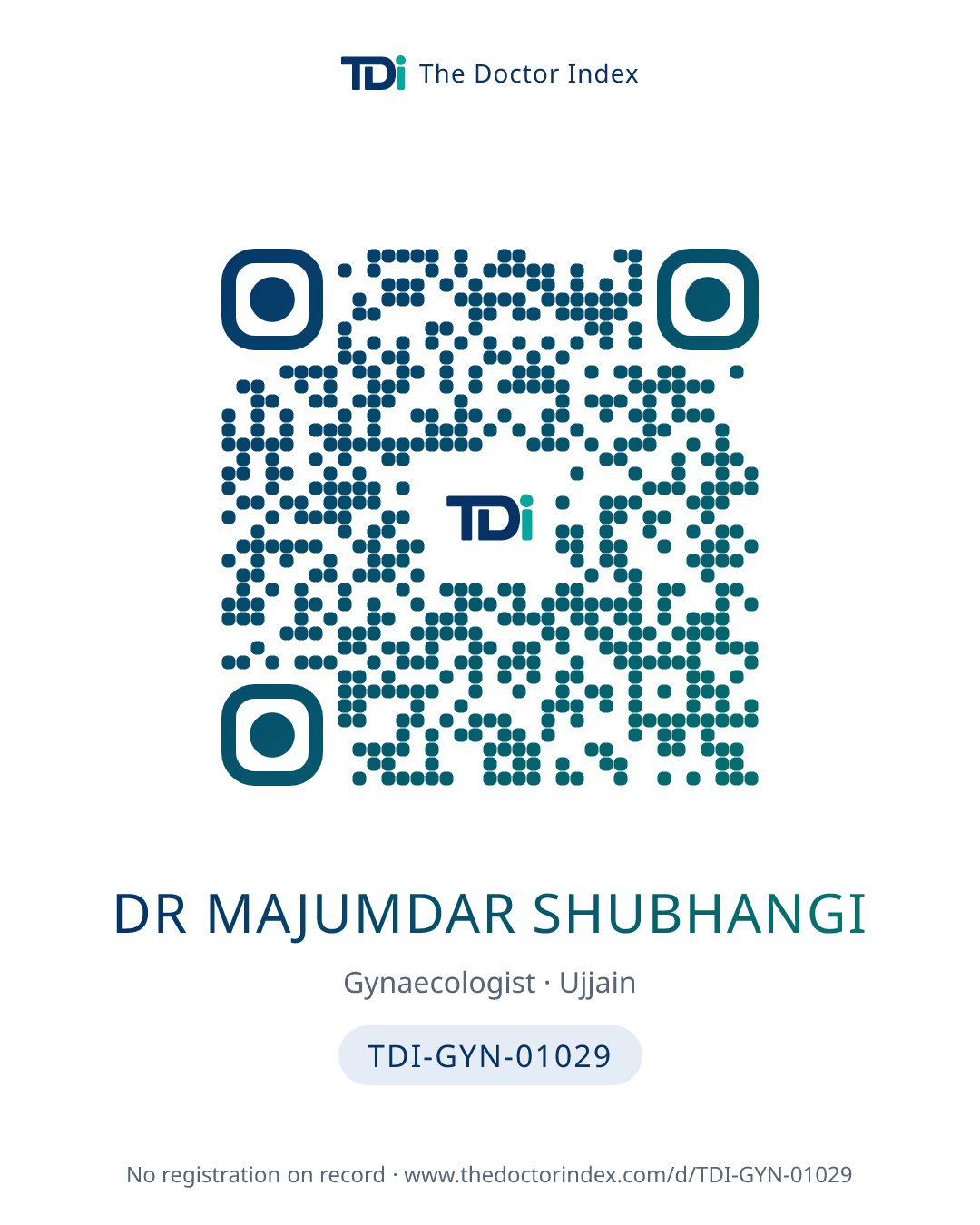 QR card for Dr Majumdar Shubhangi, TDI-GYN-01029