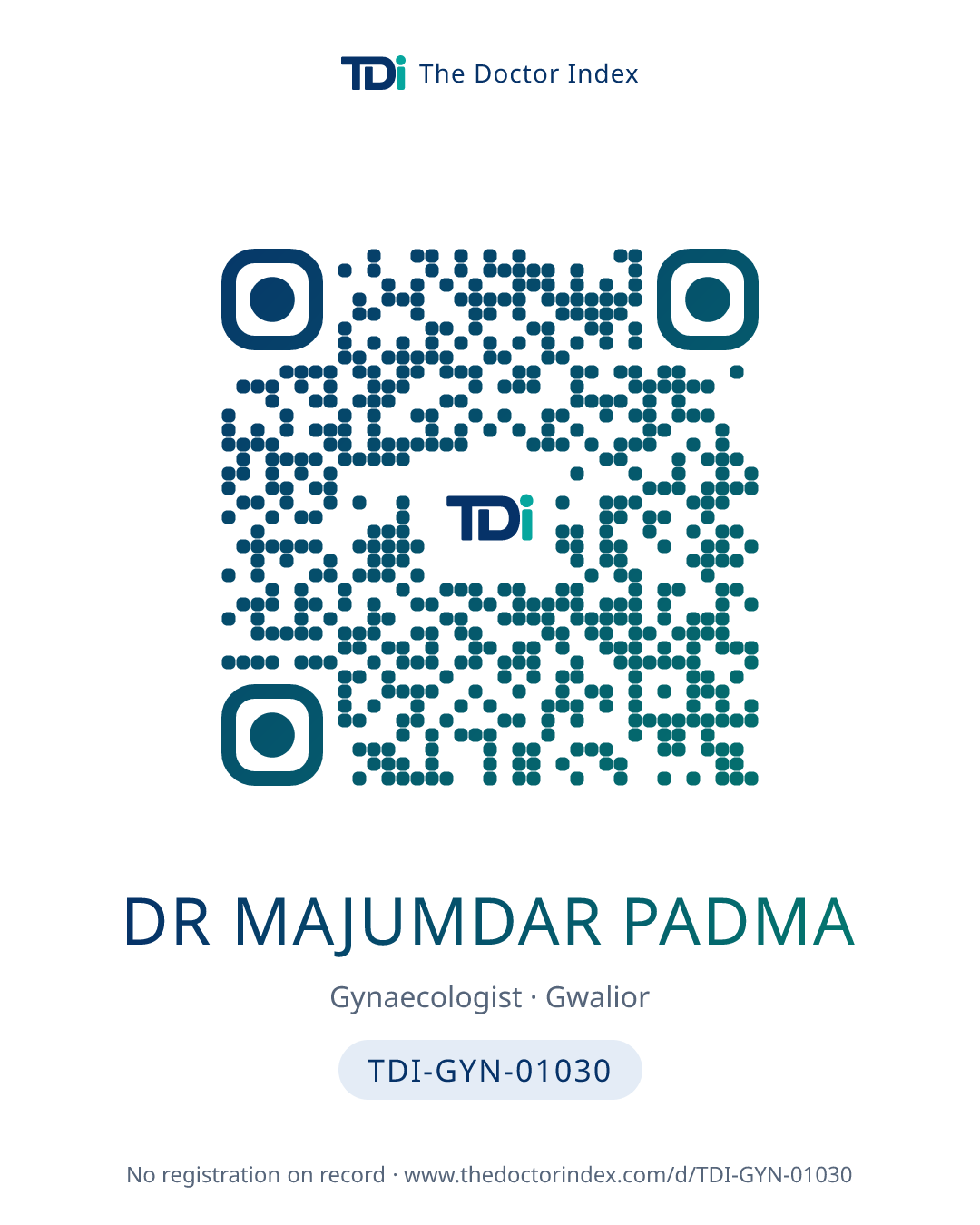 QR card for Dr Majumdar Padma, TDI-GYN-01030