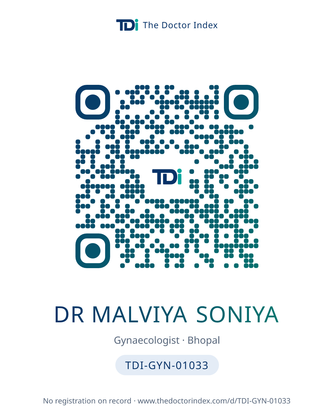 QR card for Dr Malviya Soniya, TDI-GYN-01033