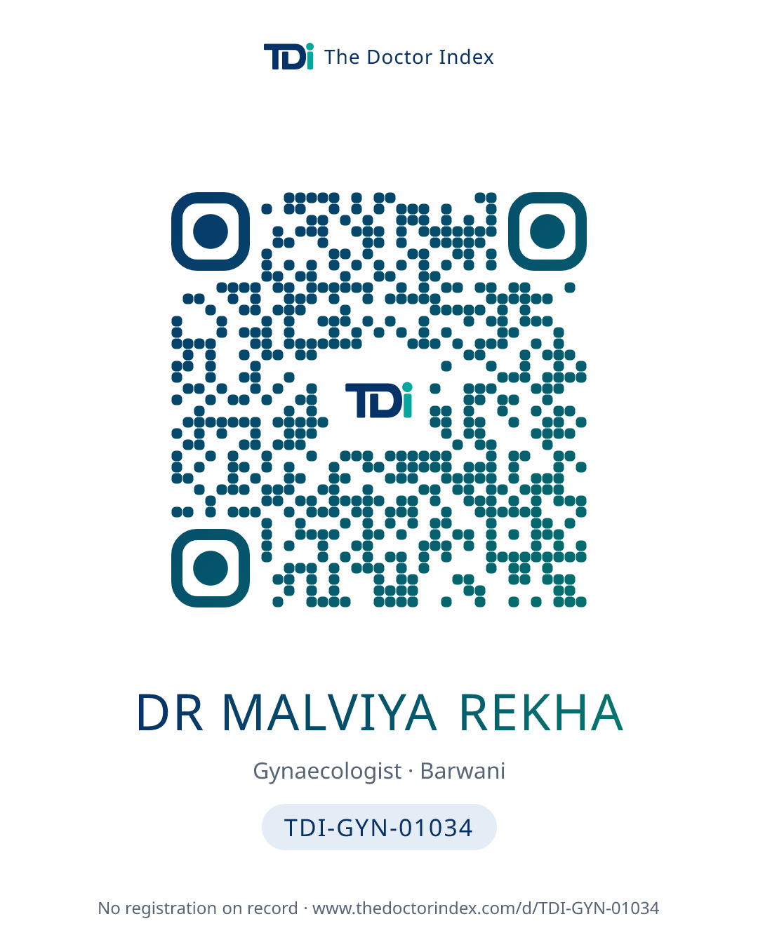 QR card for Dr Malviya Rekha, TDI-GYN-01034