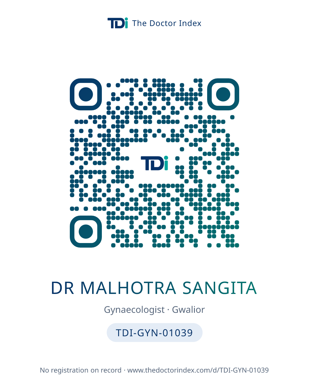 QR card for Dr Malhotra Sangita, TDI-GYN-01039