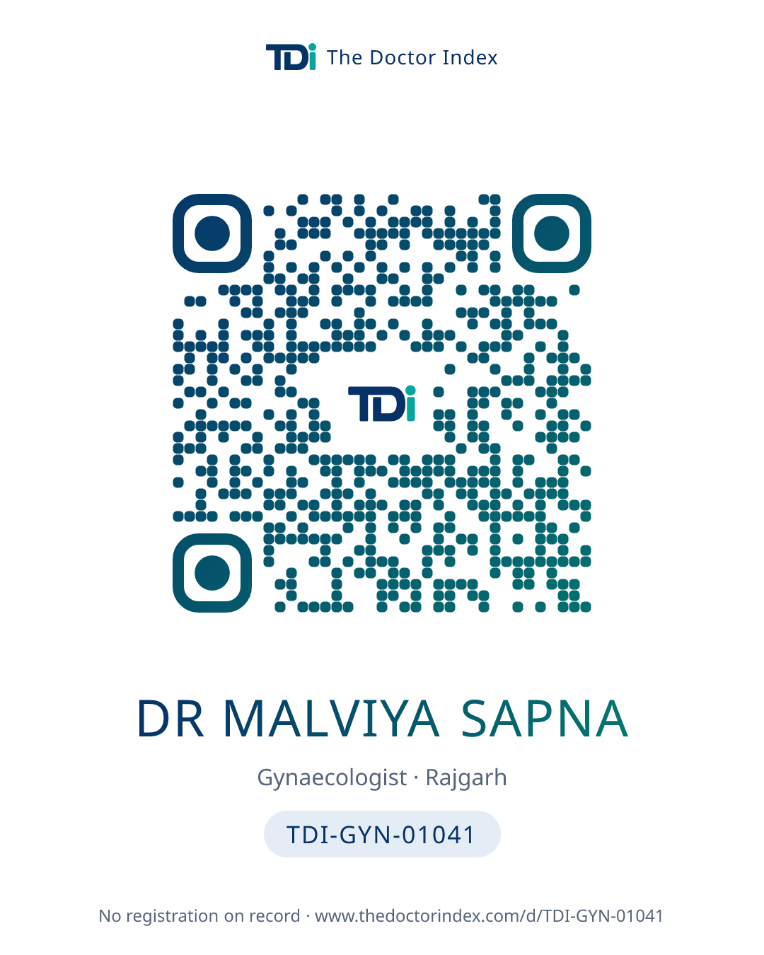 QR card for Dr Malviya Sapna, TDI-GYN-01041