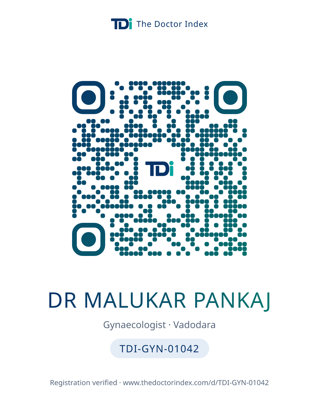 QR card for Dr Malukar Pankaj, TDI-GYN-01042