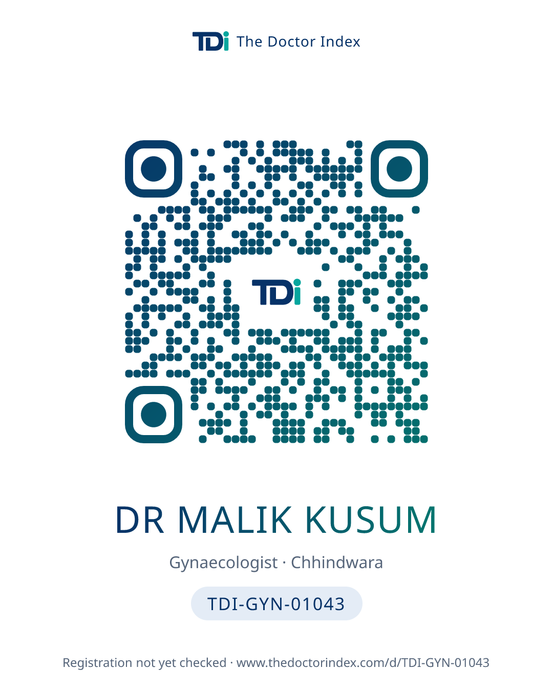 QR card for Dr Malik Kusum, TDI-GYN-01043