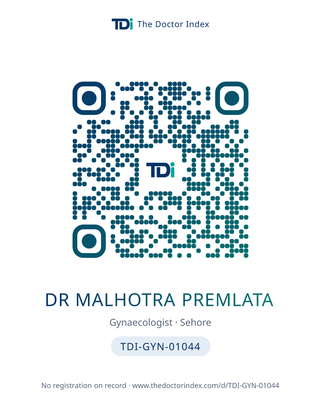 QR card for Dr Malhotra Premlata, TDI-GYN-01044