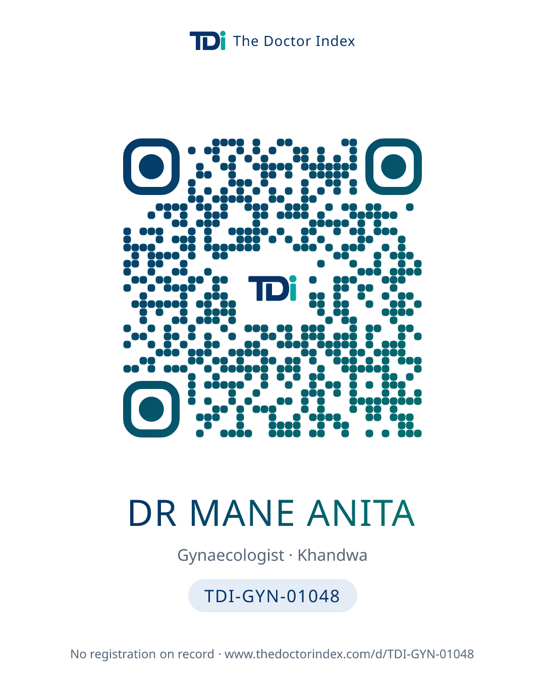 QR card for Dr Mane Anita, TDI-GYN-01048