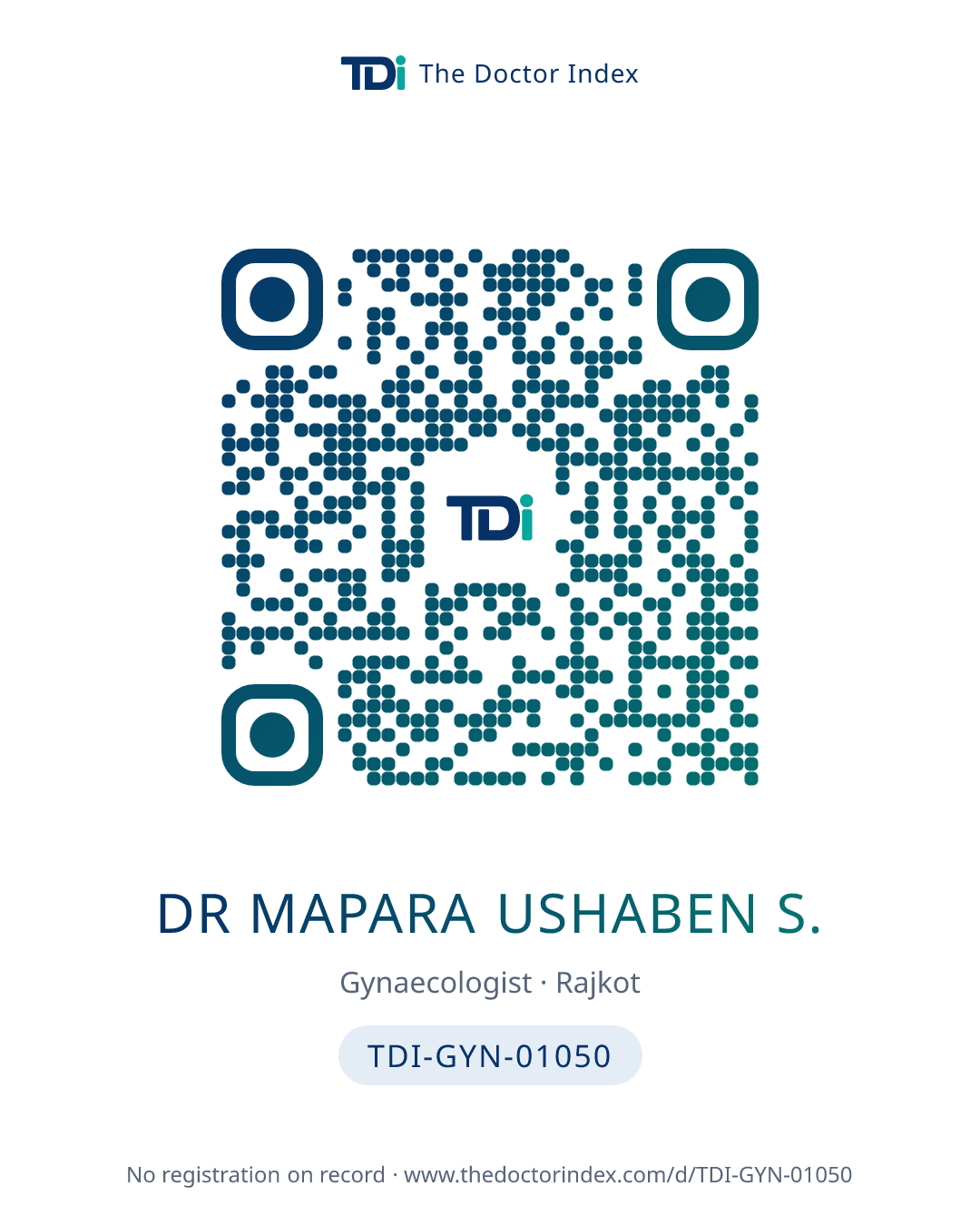 QR card for Dr Mapara Ushaben S., TDI-GYN-01050