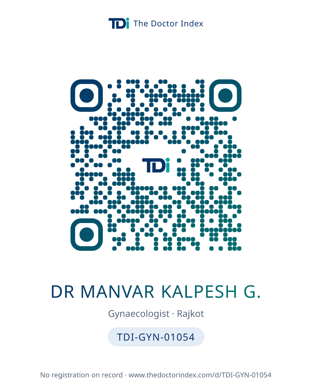 QR card for Dr Manvar Kalpesh G., TDI-GYN-01054