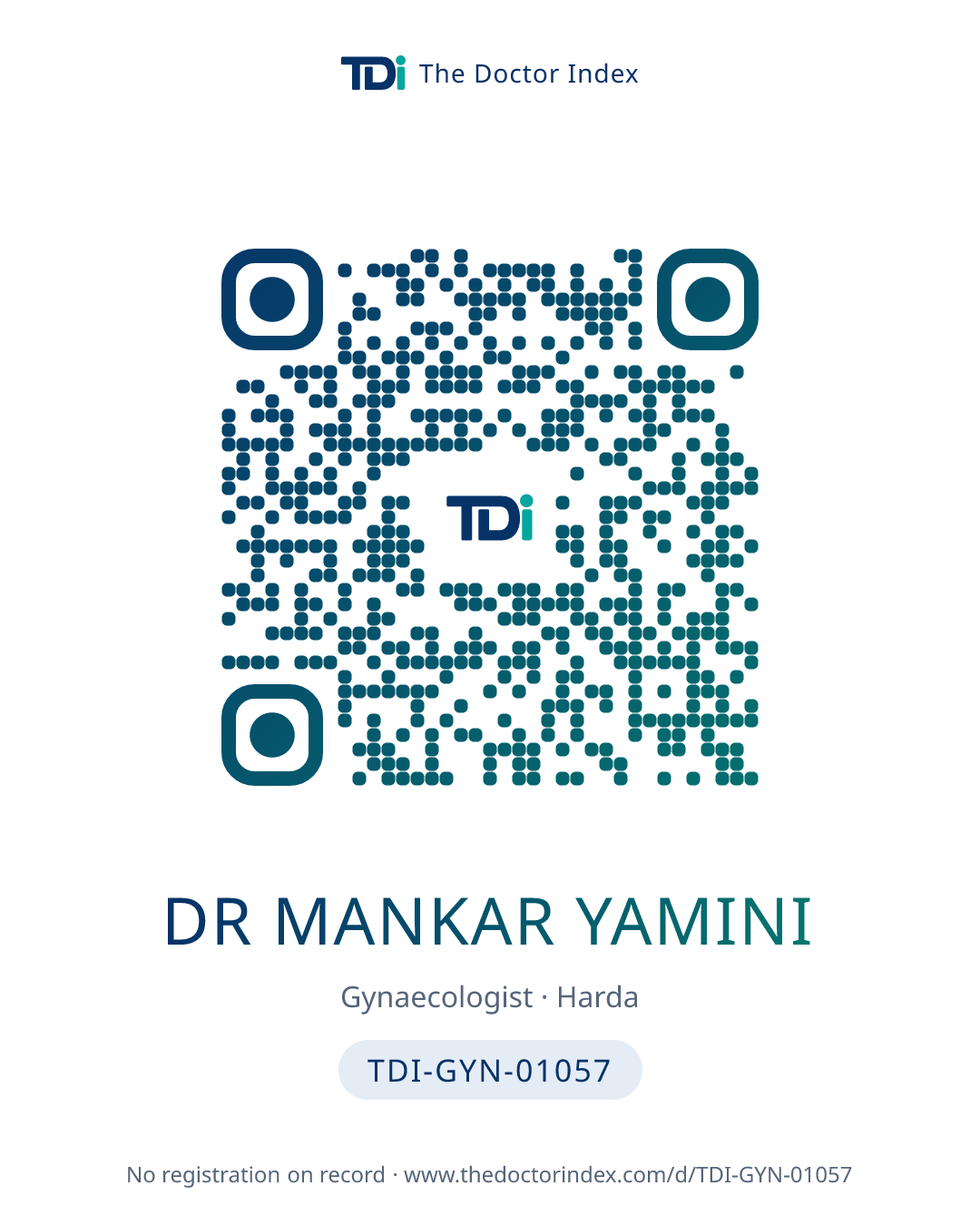 QR card for Dr Mankar Yamini, TDI-GYN-01057