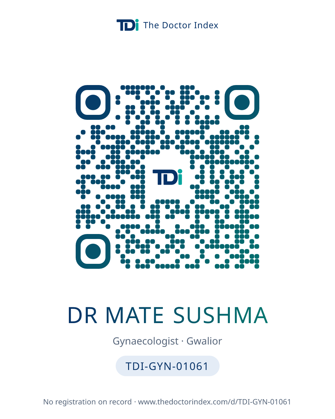 QR card for Dr Mate Sushma, TDI-GYN-01061