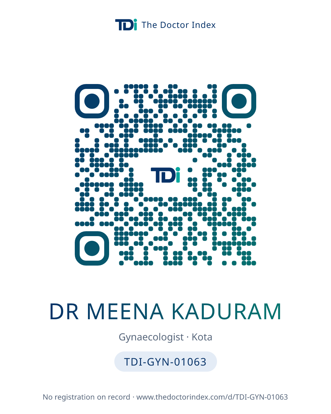 QR card for Dr Meena Kaduram, TDI-GYN-01063
