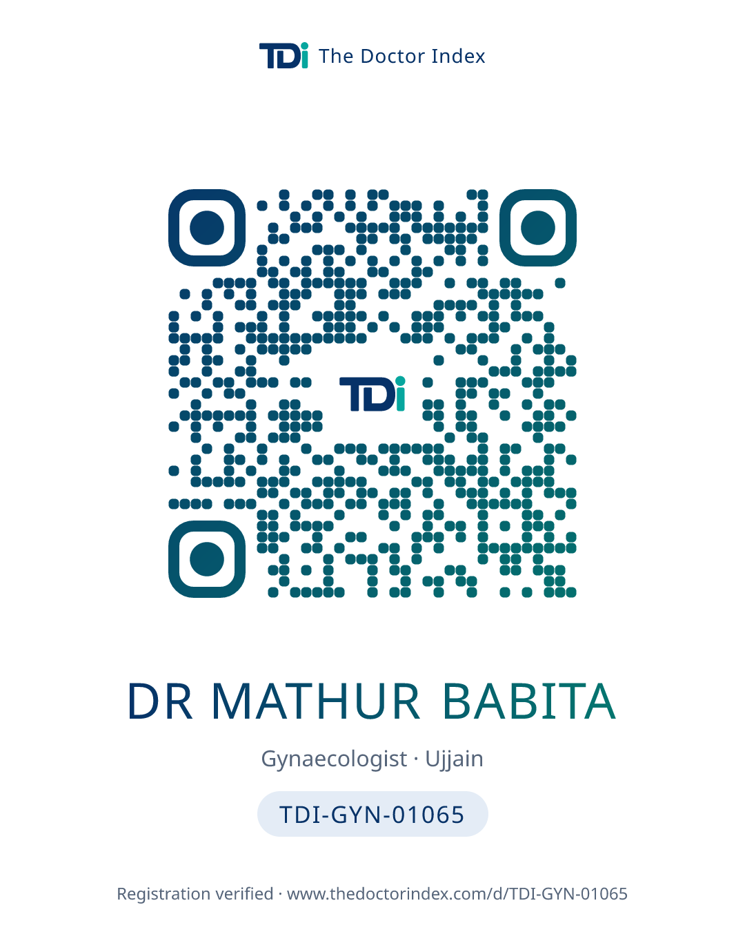 QR card for Dr Mathur Babita, TDI-GYN-01065