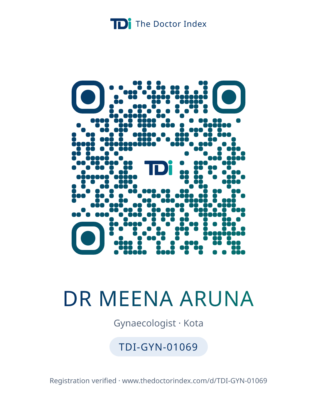 QR card for Dr Meena Aruna, TDI-GYN-01069