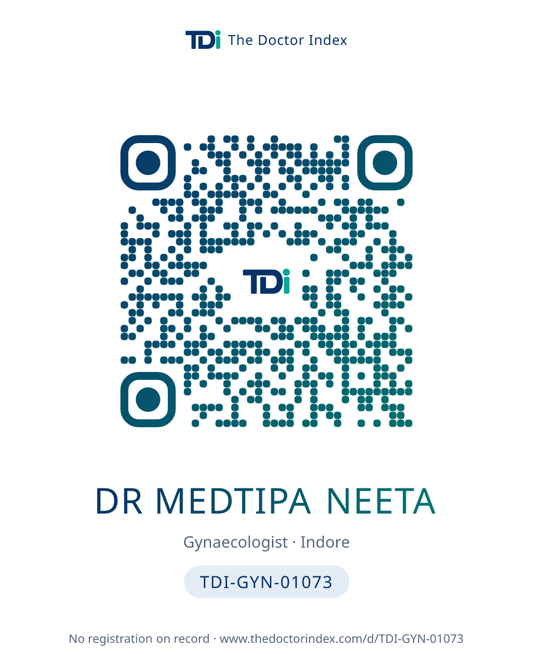 QR card for Dr Medtipa Neeta, TDI-GYN-01073