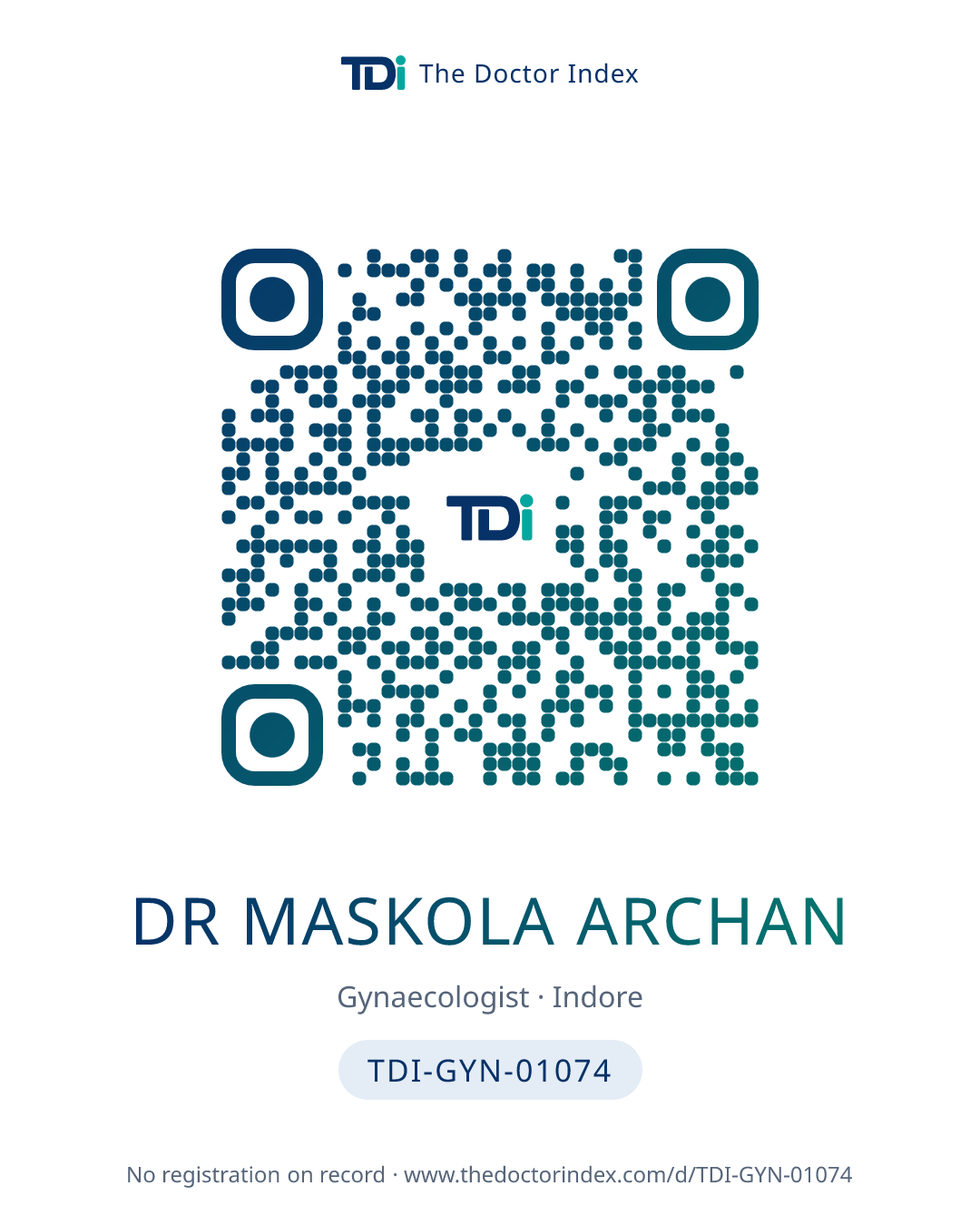 QR card for Dr Maskola Archan, TDI-GYN-01074