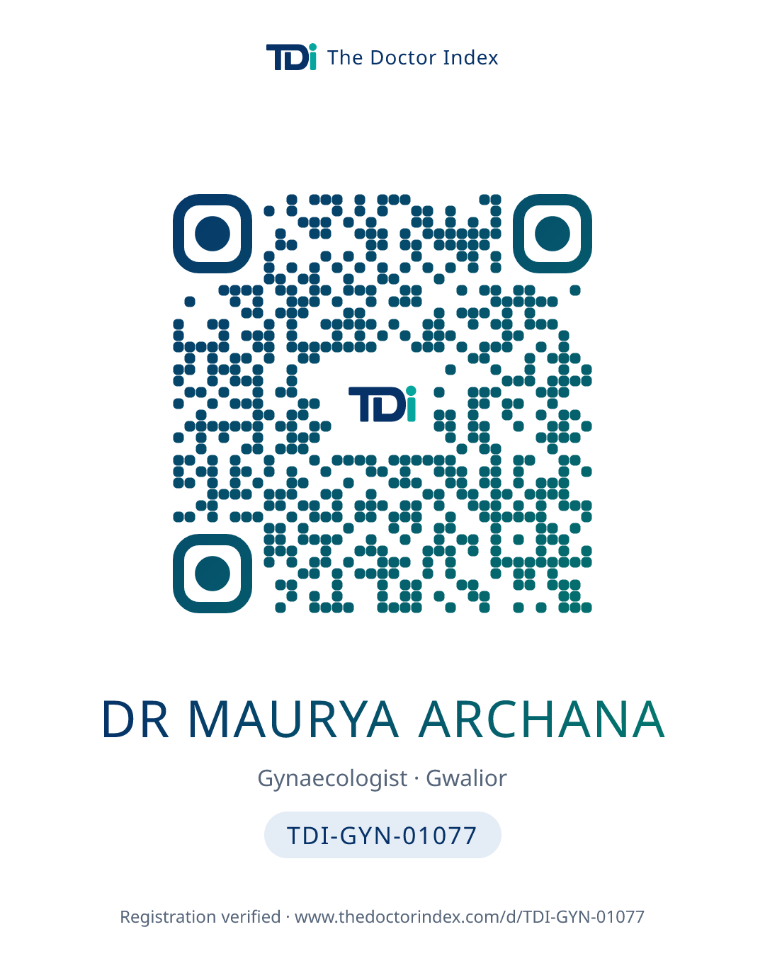 QR card for Dr Maurya Archana, TDI-GYN-01077