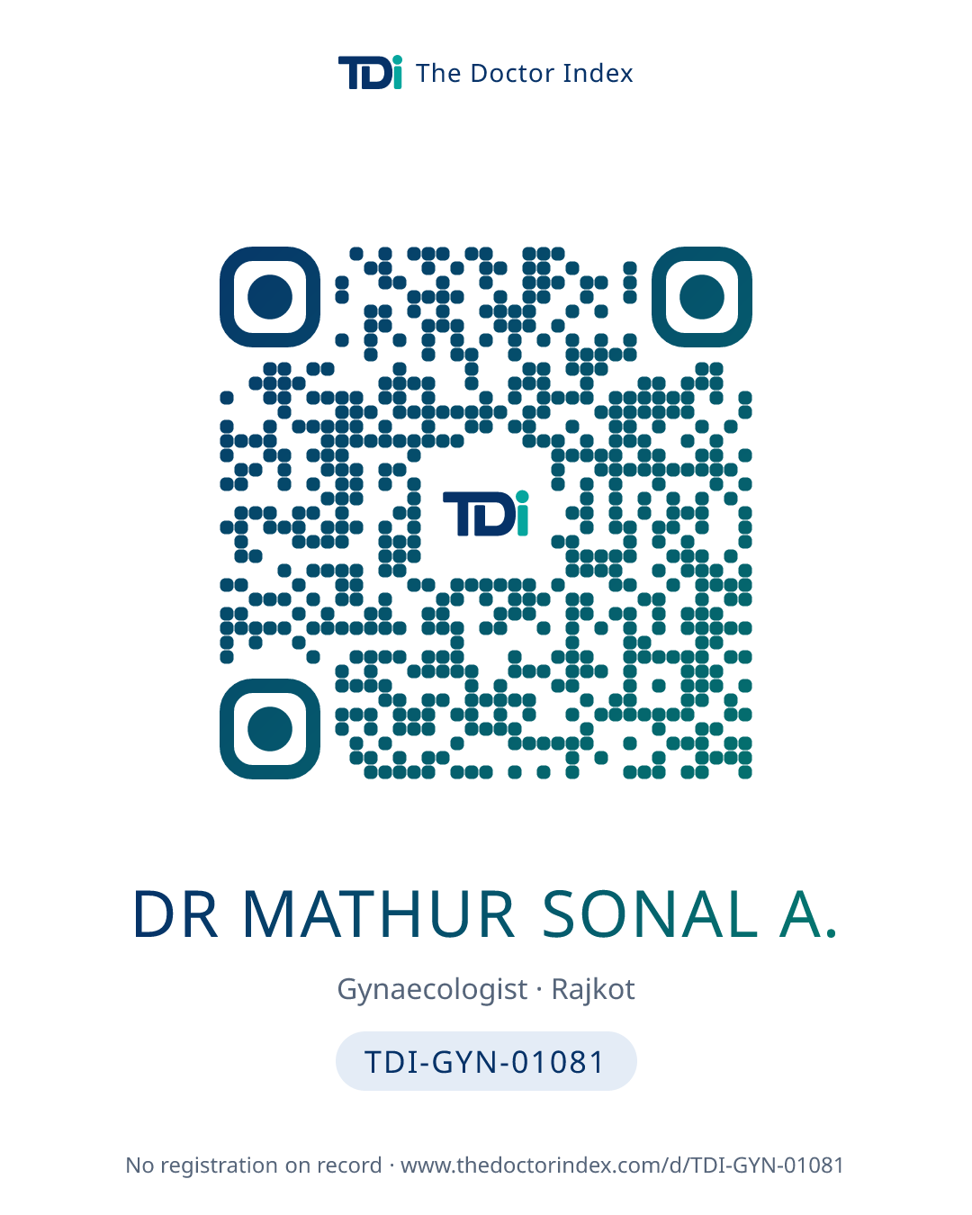 QR card for Dr Mathur Sonal A., TDI-GYN-01081