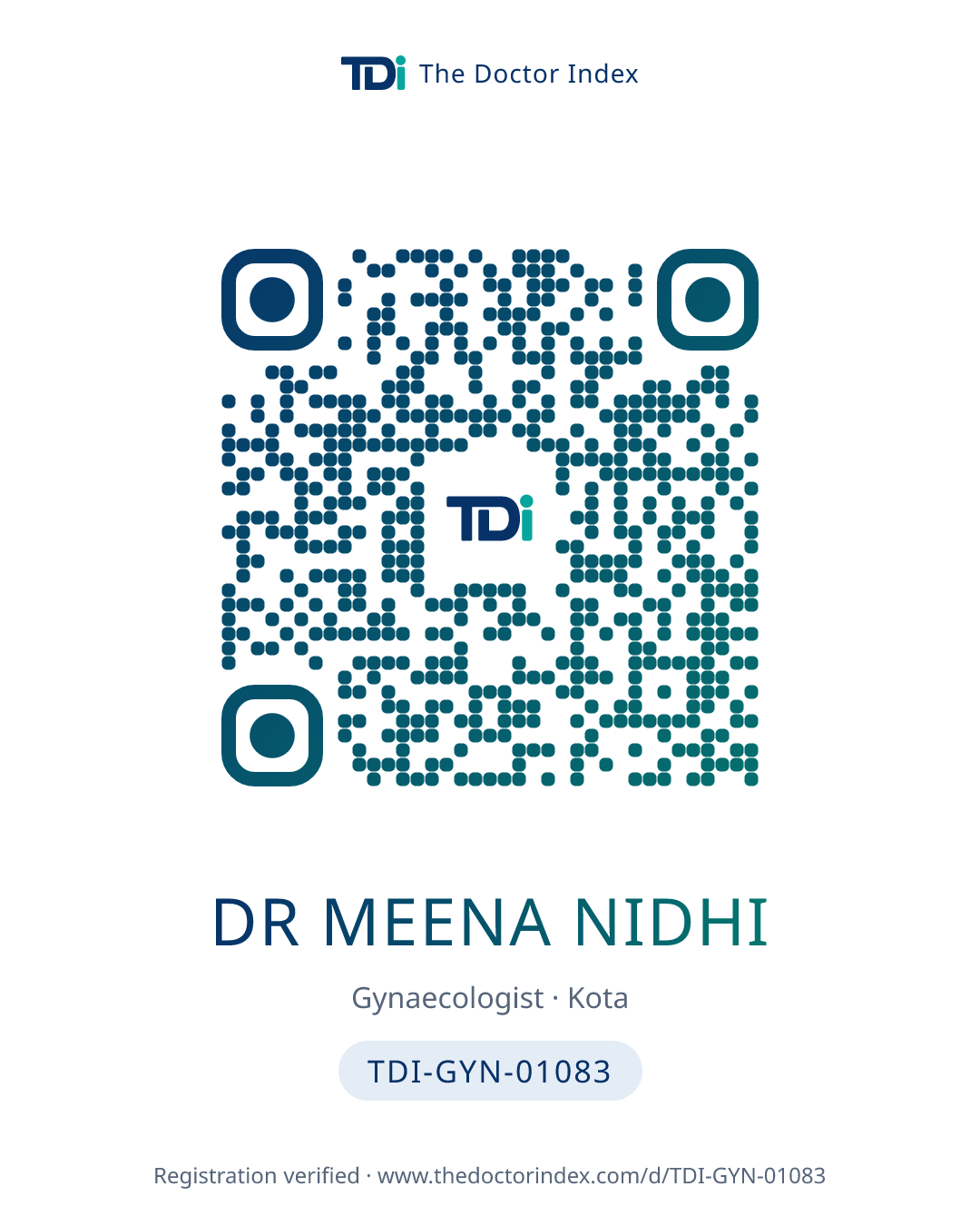 QR card for Dr Meena Nidhi, TDI-GYN-01083