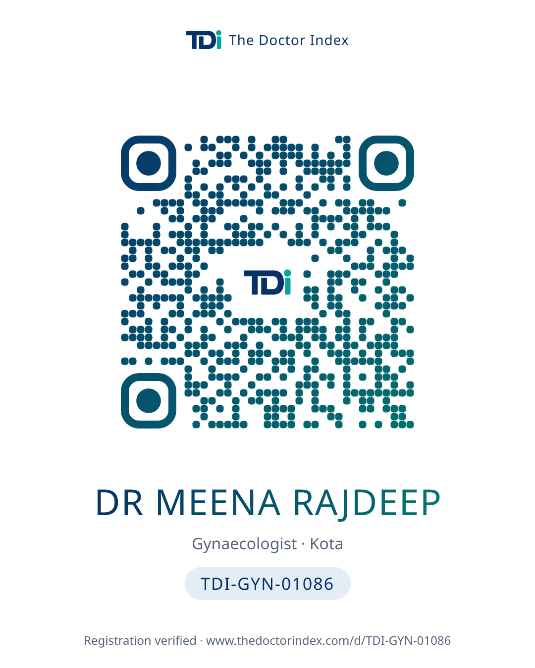 QR card for Dr Meena Rajdeep, TDI-GYN-01086
