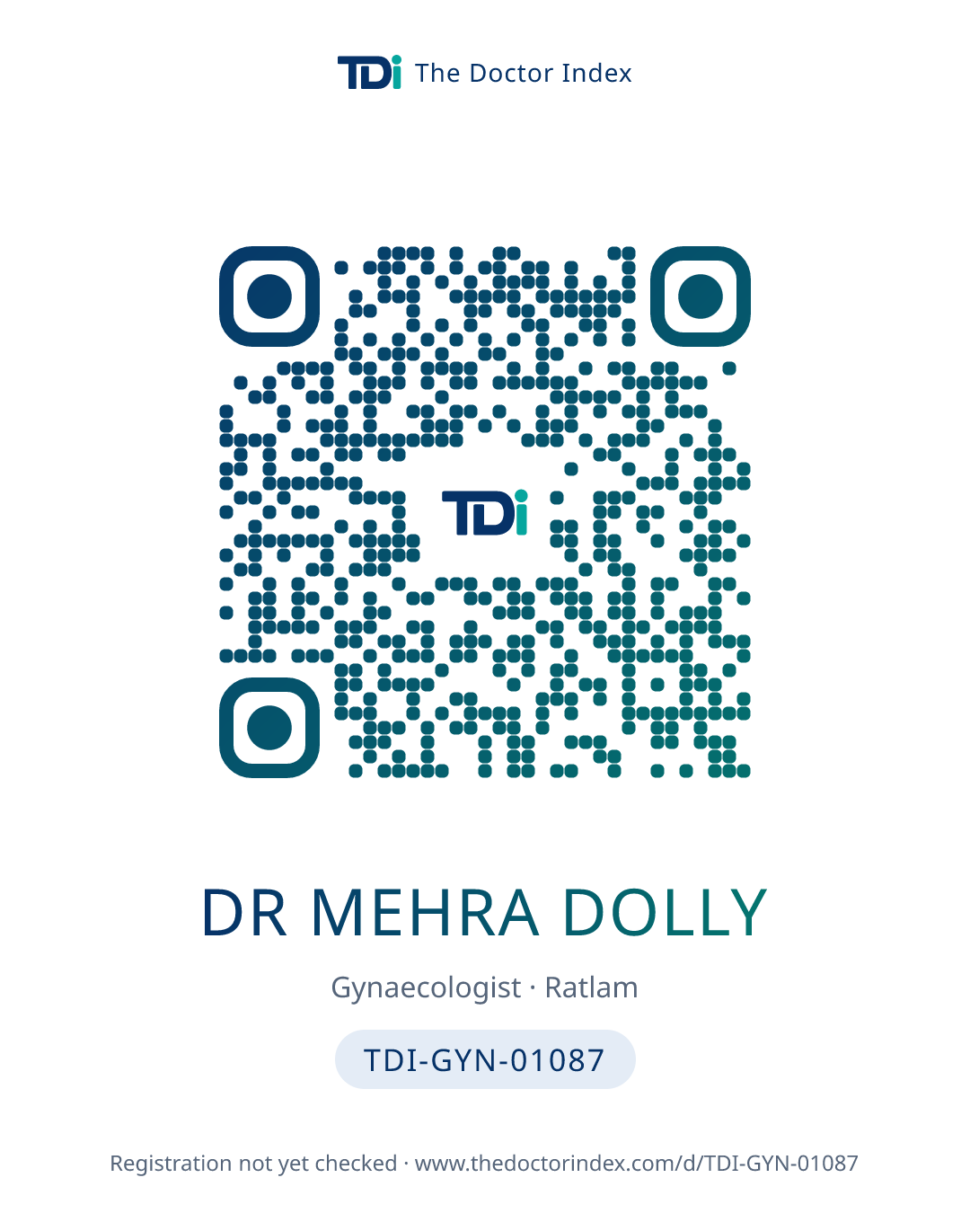 QR card for Dr Mehra Dolly, TDI-GYN-01087