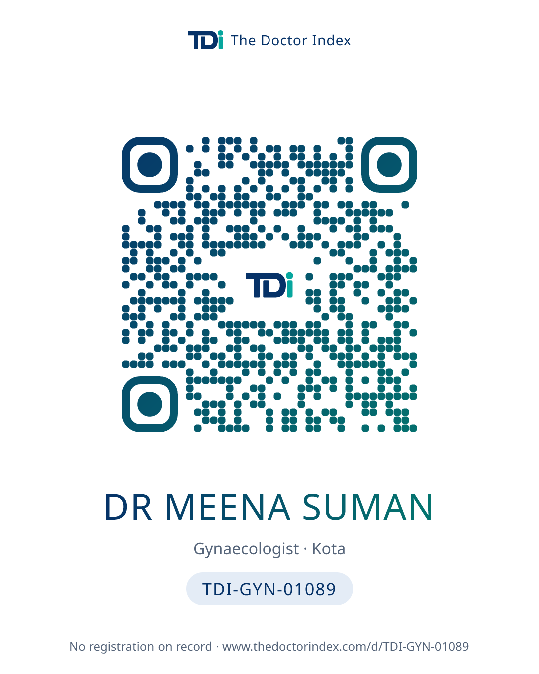QR card for Dr Meena Suman, TDI-GYN-01089