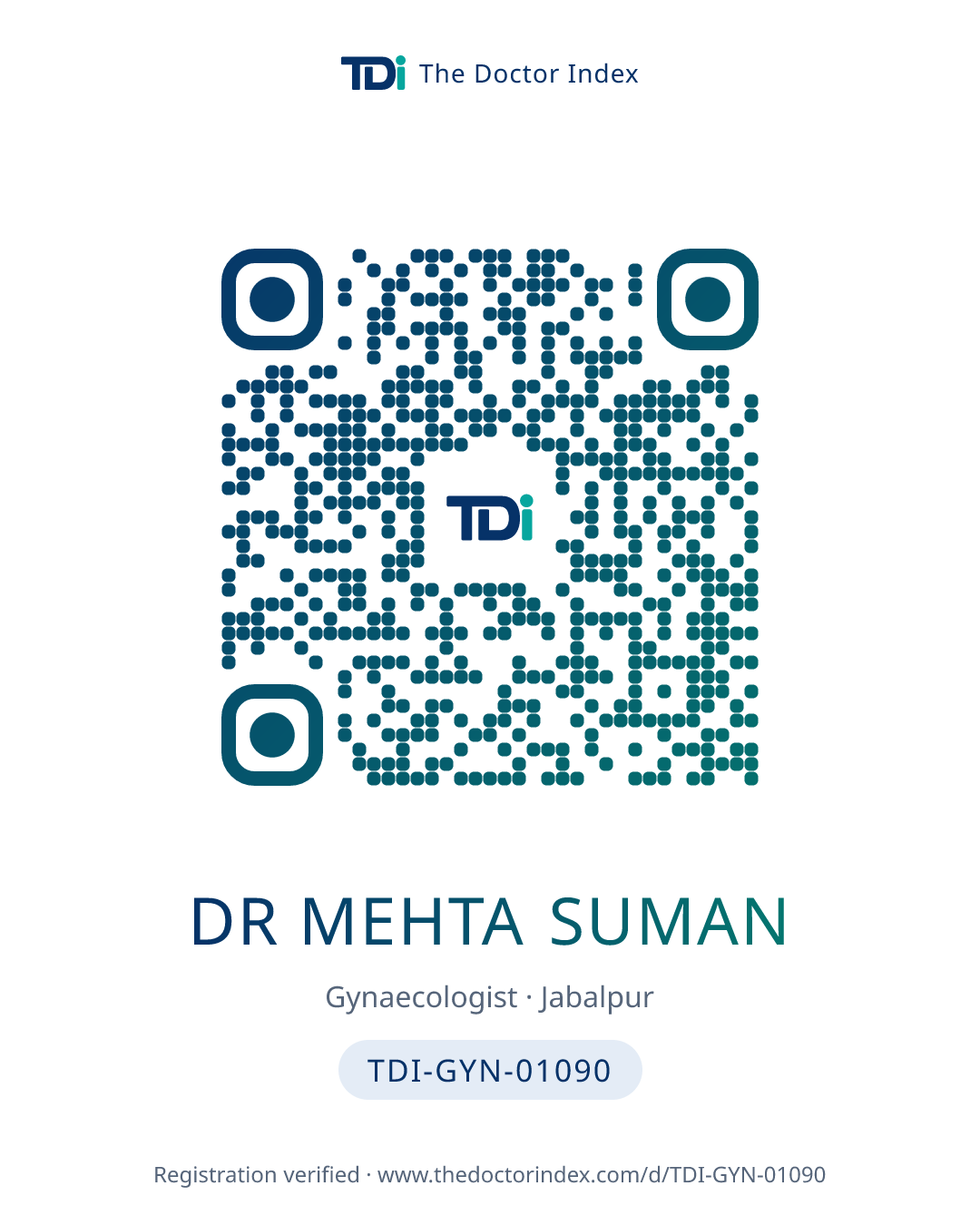 QR card for Dr Mehta Suman, TDI-GYN-01090