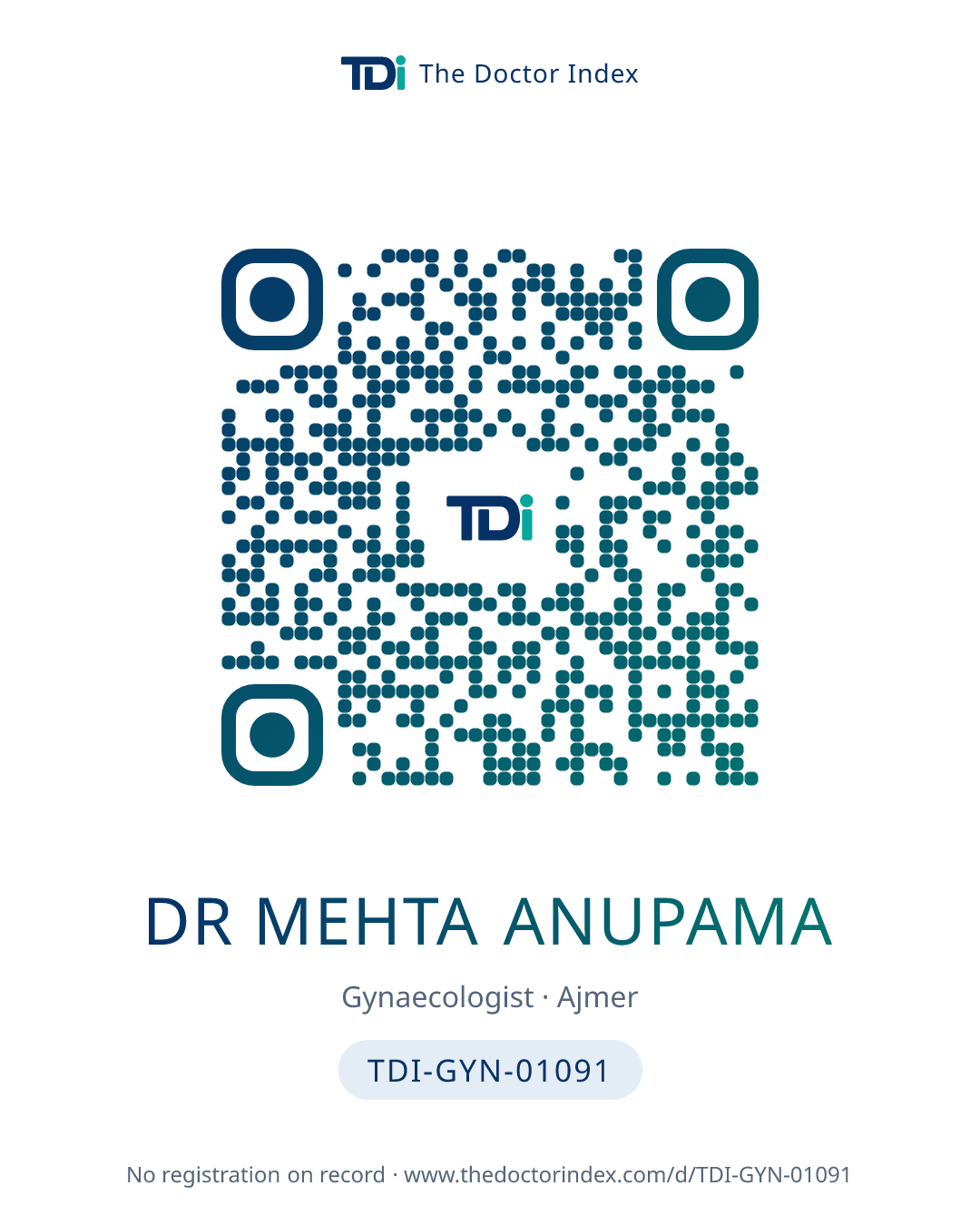 QR card for Dr Mehta Anupama, TDI-GYN-01091