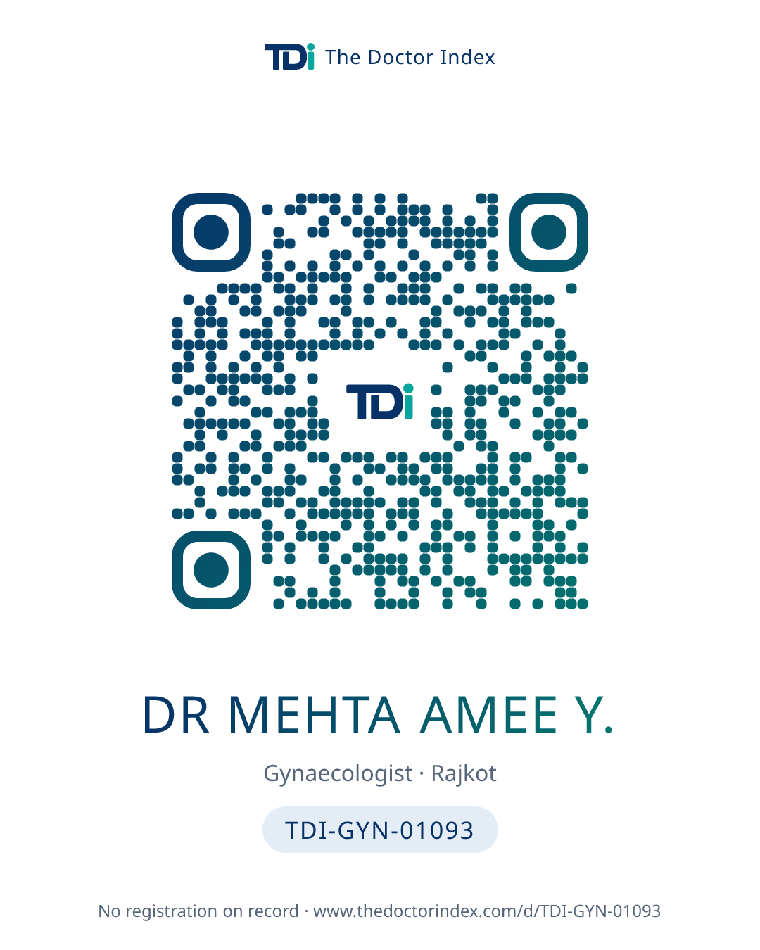 QR card for Dr Mehta Amee Y., TDI-GYN-01093