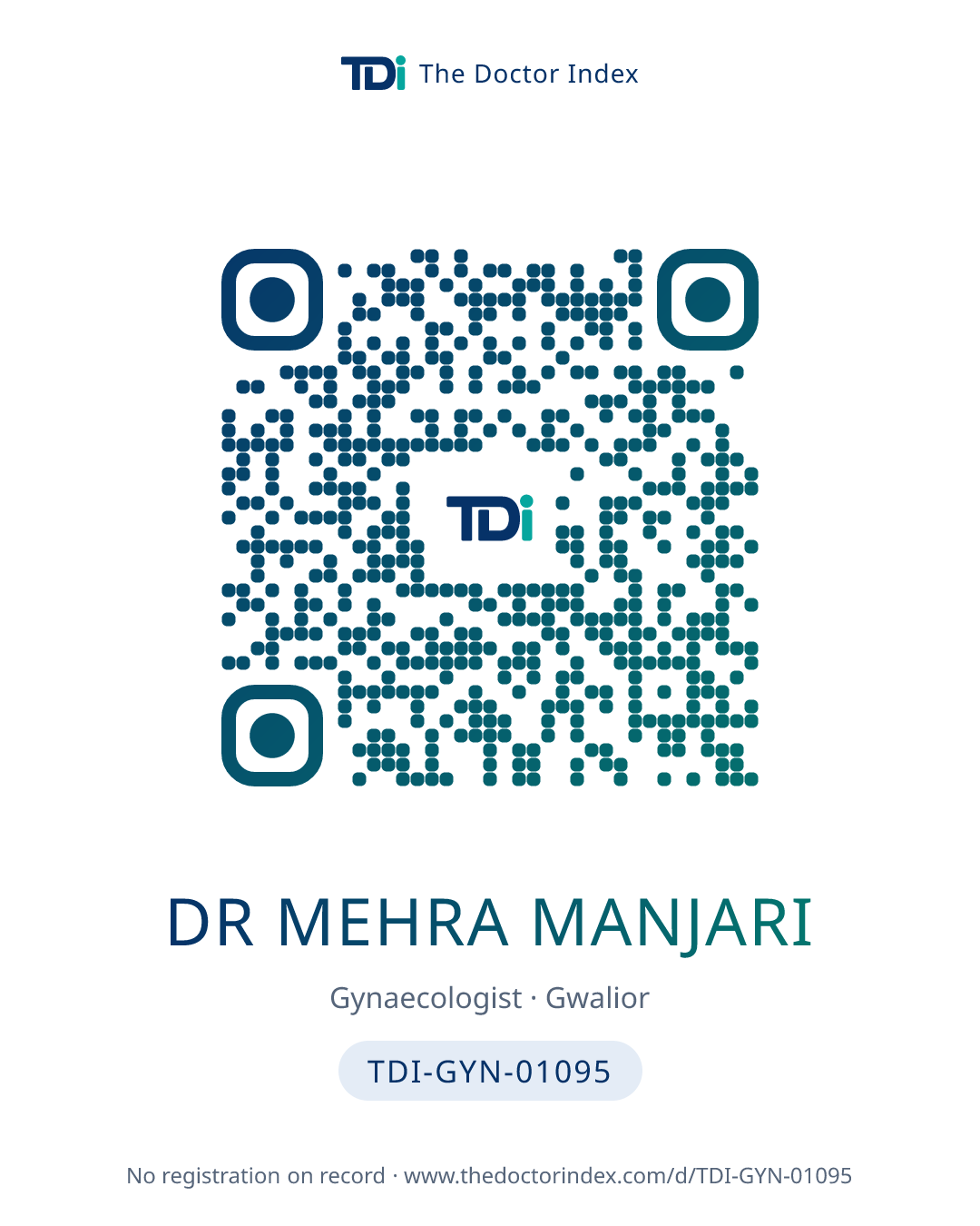QR card for Dr Mehra Manjari, TDI-GYN-01095