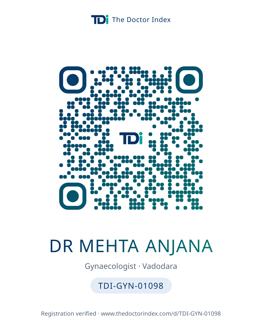 QR card for Dr Mehta Anjana, TDI-GYN-01098