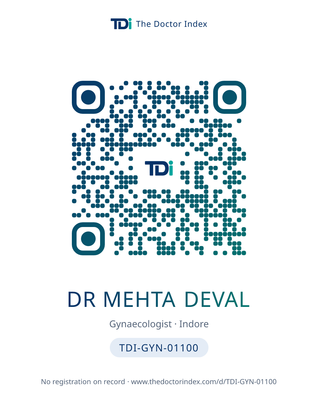 QR card for Dr Mehta Deval, TDI-GYN-01100