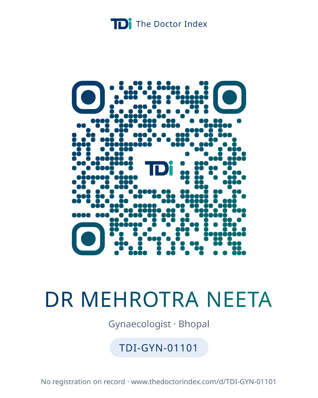 QR card for Dr Mehrotra Neeta, TDI-GYN-01101