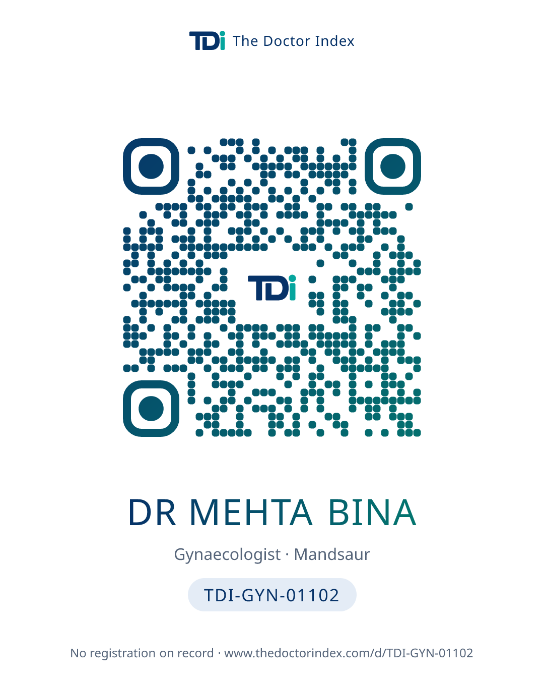 QR card for Dr Mehta Bina, TDI-GYN-01102