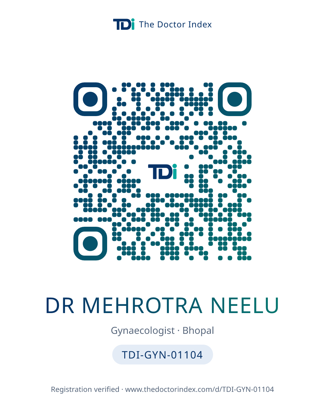 QR card for Dr Mehrotra Neelu, TDI-GYN-01104