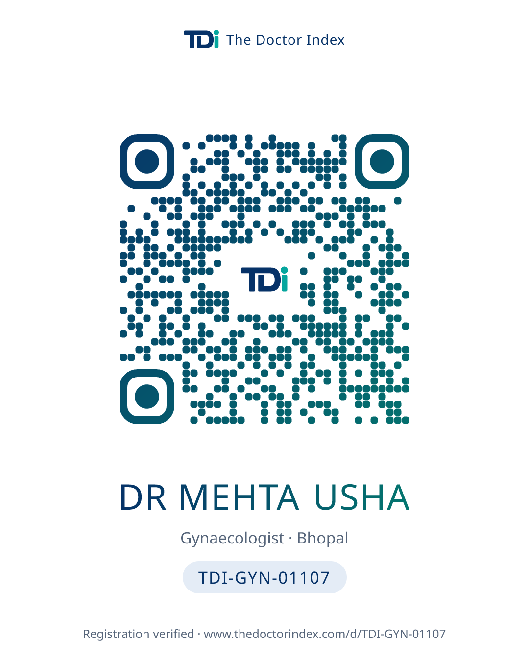 QR card for Dr Mehta Usha, TDI-GYN-01107