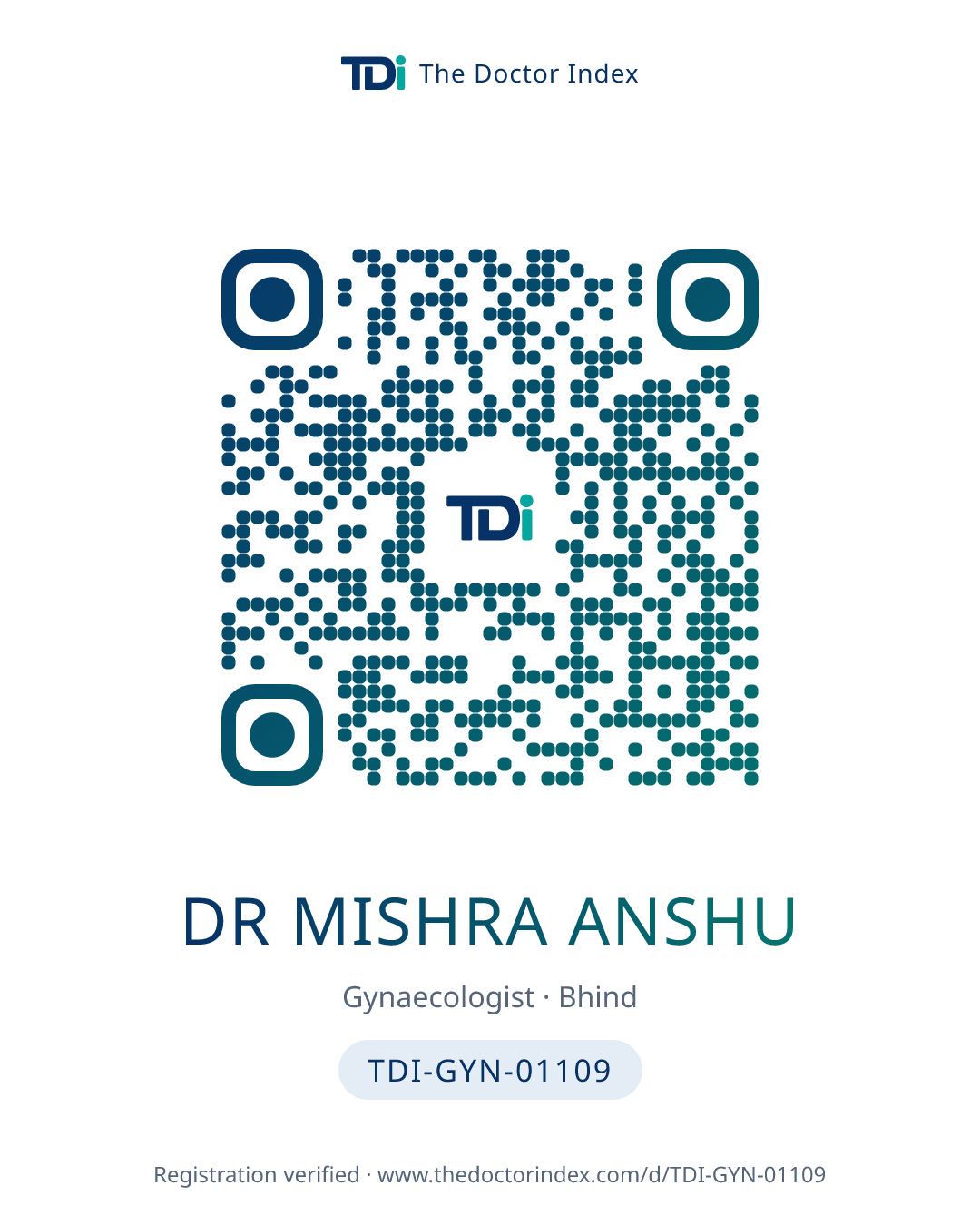 QR card for Dr Mishra Anshu, TDI-GYN-01109