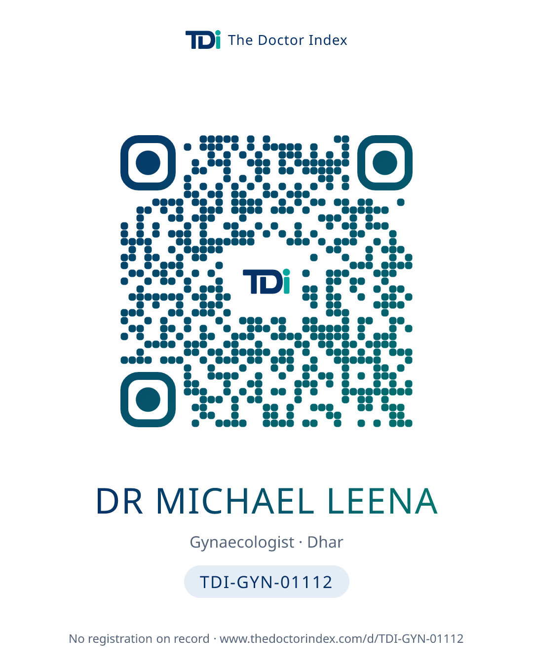 QR card for Dr Michael Leena, TDI-GYN-01112
