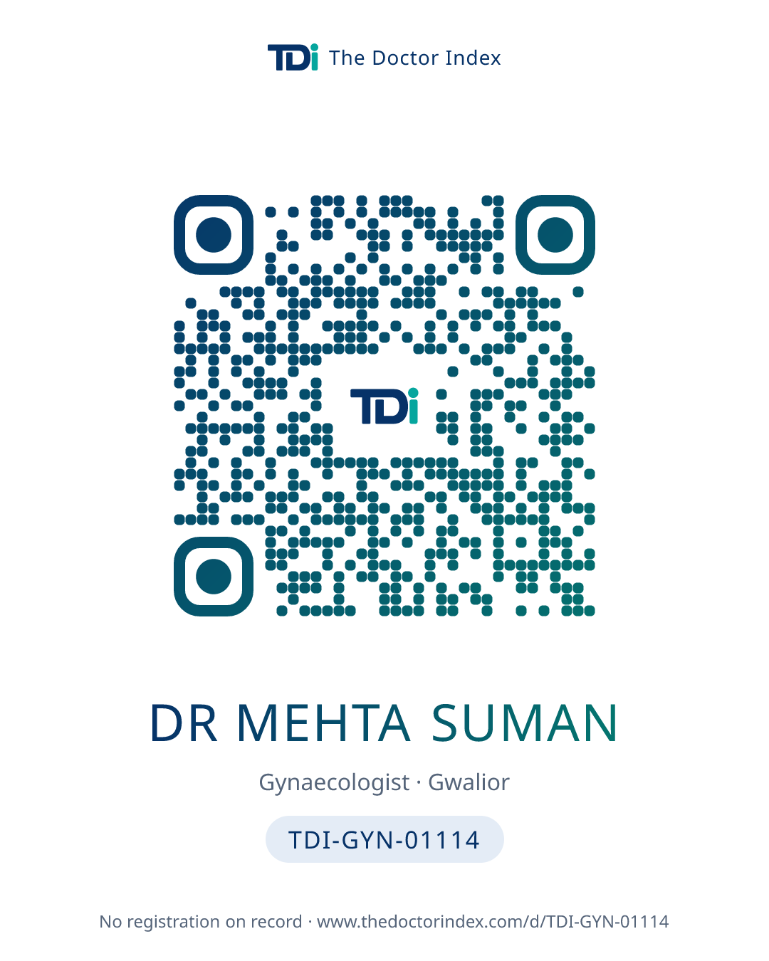 QR card for Dr Mehta Suman, TDI-GYN-01114