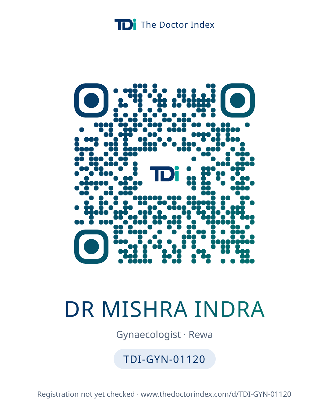 QR card for Dr Mishra Indra, TDI-GYN-01120
