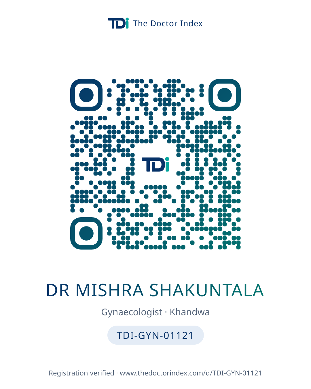 QR card for Dr Mishra Shakuntala, TDI-GYN-01121
