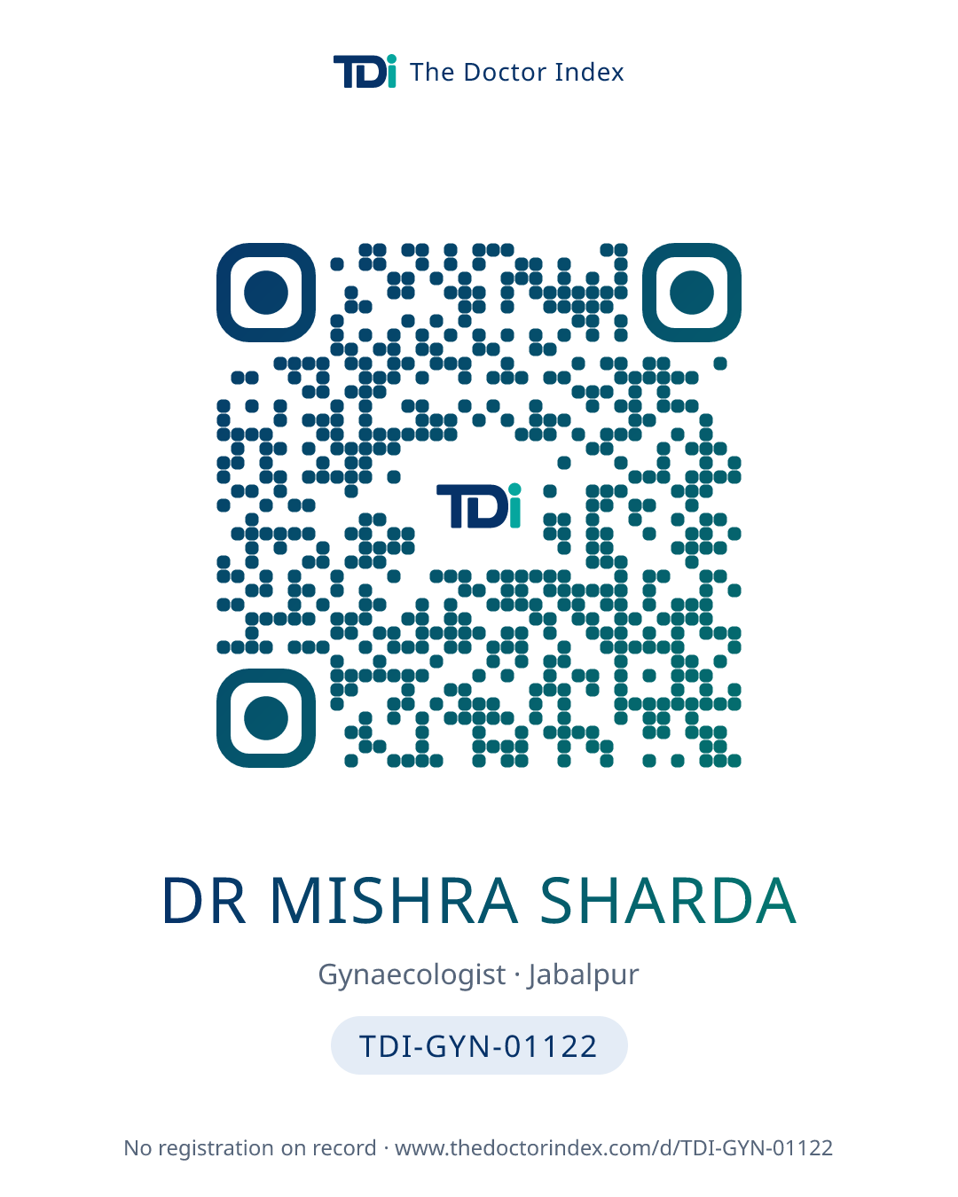 QR card for Dr Mishra Sharda, TDI-GYN-01122