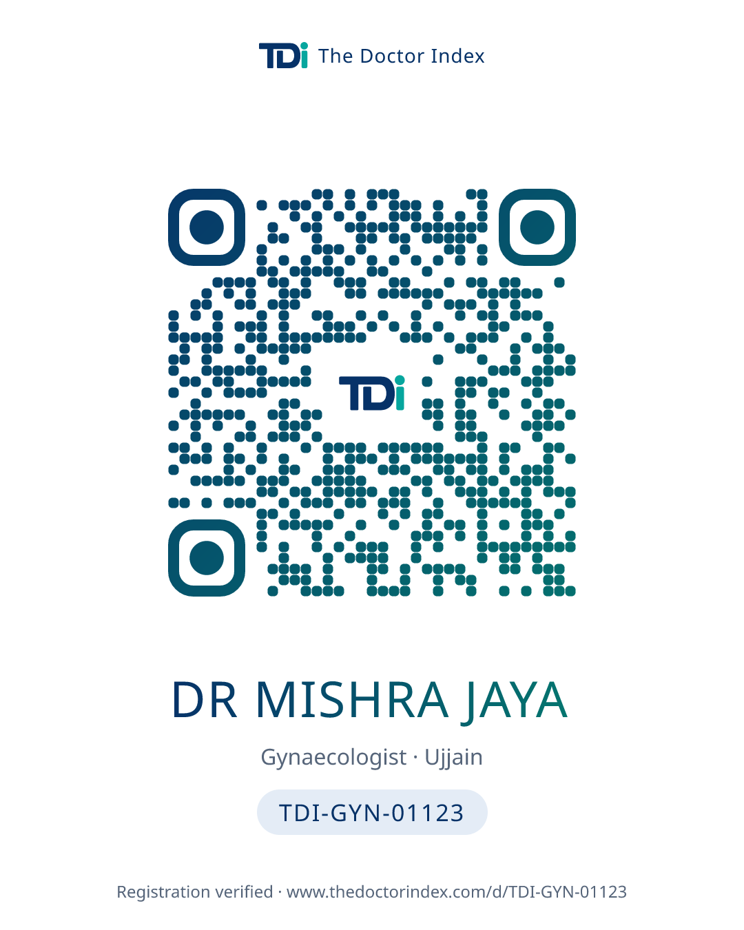 QR card for Dr Mishra Jaya, TDI-GYN-01123