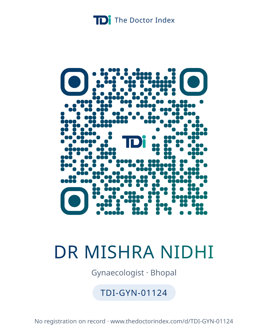 QR card for Dr Mishra Nidhi, TDI-GYN-01124
