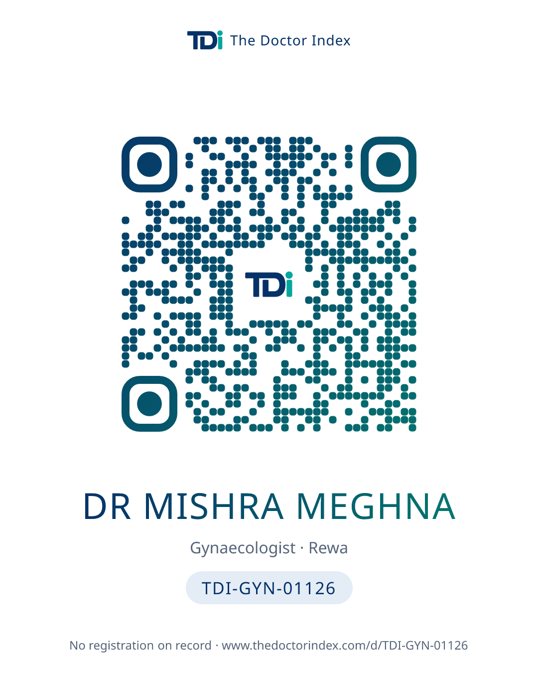 QR card for Dr Mishra Meghna, TDI-GYN-01126