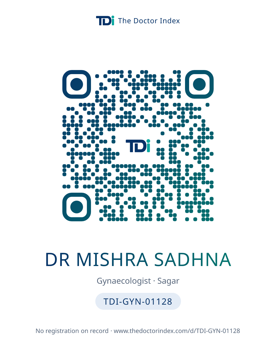 QR card for Dr Mishra Sadhna, TDI-GYN-01128